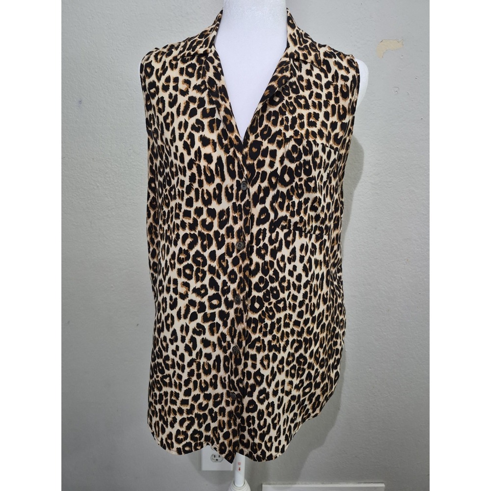 Equipment Femme Womens Animal Print‎ Sleeveless Blouse Top XS 100% Silk Pocket